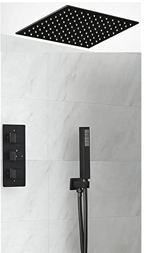 MILANO Mixer Valve 400mm Square Recessed Rainfall Shower Head Handset Black
