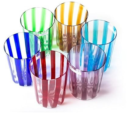 YourMurano - Conjunto de cristalería en vidrio de Murano, seis vasos hechos a mano, obras de arte en vidrio soplado, vaso multicolor para beber