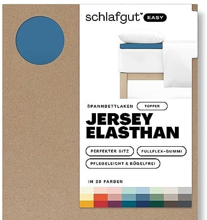 Schlafgut Easy Jersey Elasthan Topper Spannbettlaken 140x200 bis 160x220 Blue Mid, Spannbetttuch aus superweicher Baumwolle mit Elasthan