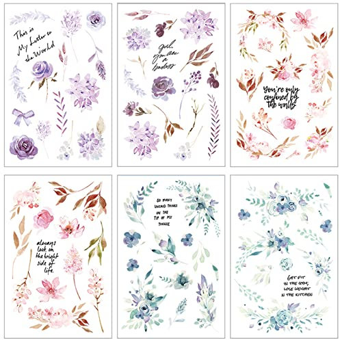 6 Blatt Scrapbook Aufkleber Pflanzen, Blumen Sticker Transparent Pflanzen Aufkleber Basteln Scrapbook Stickers Natur Sticker Fotoalbum Retro Blumen Aufkleber Wasserfest Für Sammelalbum Diy Basteln