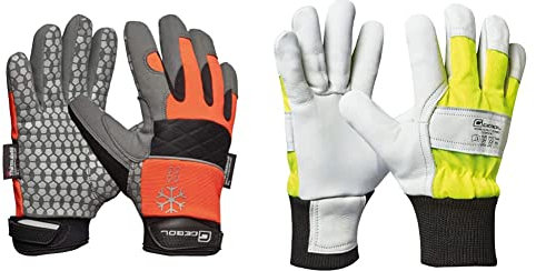 Gebol Master Thermo | Arbeitshandschuhe | Größe XXL | Orange-Schwarz & Worker Pro Thermo Comfort | Arbeitshandschuhe aus Leder mit kälteisolierendem Futter | Größe XL | Gelb Schwarz Weiß