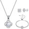 Emibele Glück Schmuckset von Klee Armband & Ohrstecker & Halskette, Klassisch Weißgold Plattiert Armband, Glück Anhänger Halskette und Kubisch Zirkonia Ohrstecker für Damen Muttertag Schmuck Geschenke