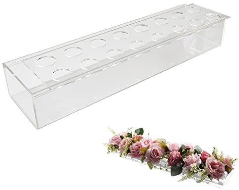 Vase à fleurs rectangulaire en acrylique transparent - Vase de sol rectangulaire en verre - Pot de fleurs - Pot de fleurs - Décoration de bureau pour mariage, fête nuptiale, fête (40 x 10 x 6,5 cm)