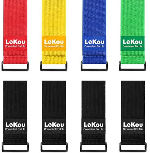 LeKou Elastische Kabelbinder mit Klettverschluss 5cm x 46cm (8er Pack) Farbige elastische Klettbänder mit Schnalle - Verlängerungen für Kabel, Seil