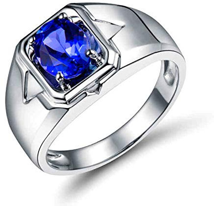 Lieson Hochzeit Ring Weißgold Herren 750 18K, Eheringe für Männer Solitär 1.15ct Oval Tansanit Verlobungsring Weißgold Große 63 (20.1)