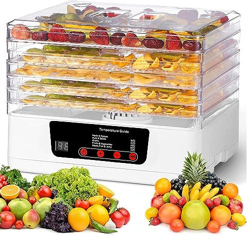 350W Food Dehydrator with 5 Tray, Small Fruit Dryer Machine with LED Touch Control, 35℃-70℃ Adjustable Temperature and 24H Timer BPA FREE for Drying Fruit, Vegetables, Meat, Turkey Jerky, Fish Jerky