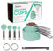 9 Pcs Measuring Cups and Spoons Set - Plastic 4 Measuring Cups and 4 Measuring Spoons with Non-Bendable Stainless Steel Handles & 1 leveller - Cups Measurement Set for Liquids and Solids - Turqouise