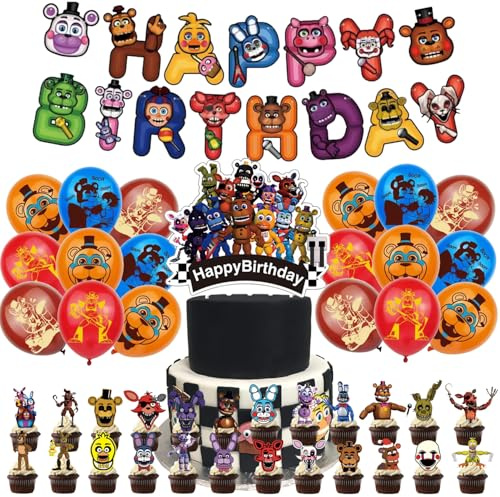 Fnaf Birthday Party Decorations Party Supplies: Banner, Balloons, Cake Toppers, Cupcake Toppers, Cake Decorations