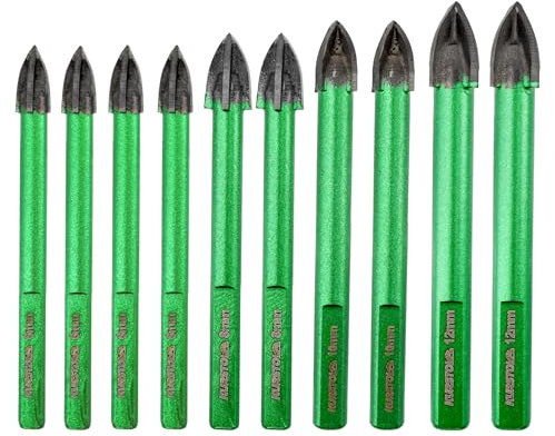 KURSTOL Foret Mèche Carrelage - 10 Pièces 6mm*6/8mm*2/10mm*2 Foret Carbure avec Tige Triangulaire pour Bois Verre Plastique Céramique Marbre Granit