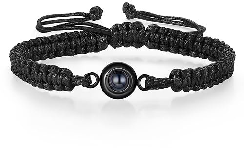 Lam Hub Fong Bracelet Photo Personnalisé Projection Perle Bracelet Oeil de Tigre Homme Bijoux Cadeau pour Réglable St Valentin Anniversaire (# 7)