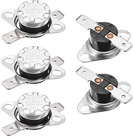 interruptor electronico Termostato KSD301 150 °C/302 °F 10A Normal cerrado NC ajuste interruptor de temperatura del disco de empuje for horno microondas cafetera 5 piezas