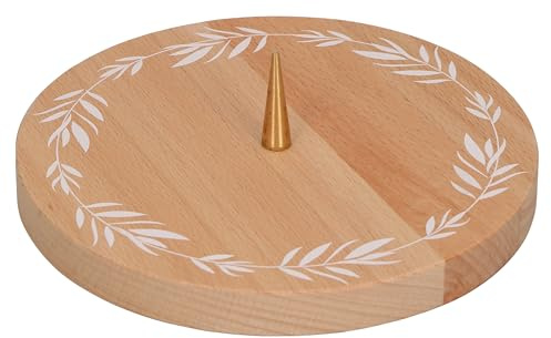 Butzon & Bercker Kerzenhalter aus Buchenholz - Kerzenleuchter für Ø 8 cm | Buchenholzleuchter mit zarter Blätterranke bedruckt, ideal für festliche Hochzeiten und kirchliche Anlässe, lackiert.