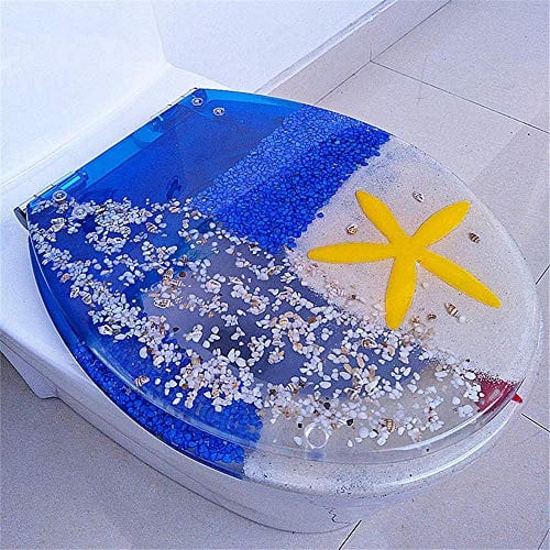 U/V/O Shape Toilet Seats, Top Fixing Toilet Seat, Universal Resin WC Cover, Quick Release Hinges, Slow Self Close Function & Easy Fittings-Light Blue Bream