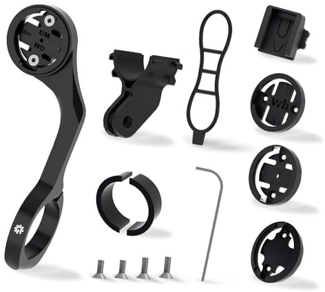 Bike Computer Mount for Garmin - Out Front Combo Mount for Wahoo Elemnt Bolt Roam Mini, Extended Mount for Bryton Cateye GoPro and Flashlight - Bike Handlebar 24.5mm 31.8mm