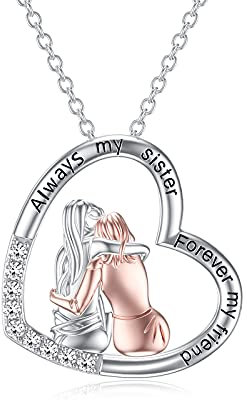 YDN-1 Schwester Halskette für 2 Herz Anhänger Kette 925 Sterling Silber Freundschaft Kette Schmuck Geschenk für Schwestern Freundinnen Geburtstagsgeschenke Abschlussgeschenk