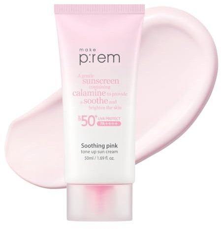MAKE P:REM, Crème solaire minérale apaisante et tonifiante pour peaux sèches, formule légère et non grasse, correcteur de teint de peau, crème solaire coréenne, FPS 50, 1,69