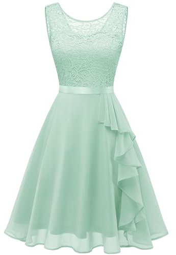Berylove Festliches Kleid Damen Hochzeit Konfirmationskleid Kleid Für Hochzeitsgäste Brautjungfernkleider Kurz Kleid Hochzeitsgast Damen 7052NC Light Green S