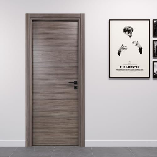 Porte Italiane, Porta Interna a Battente in Laminato High Density, Telaio in Legno e Coprifili Waterproof, con Serratura e Maniglia Hoppe Silver, 80x210 cm con Apertura DX, Colore Palissandro Tortora