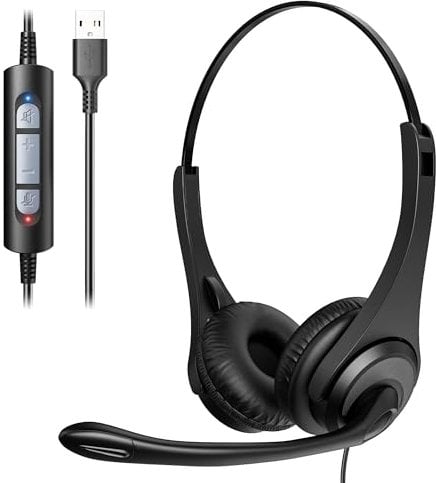 Voistek Cuffie per Computer con Microfono USB con Riduzione del Rumore, Headset PC/Laptop, Ideale per Lavoro, Teams, Zoom, Skype, Call Center