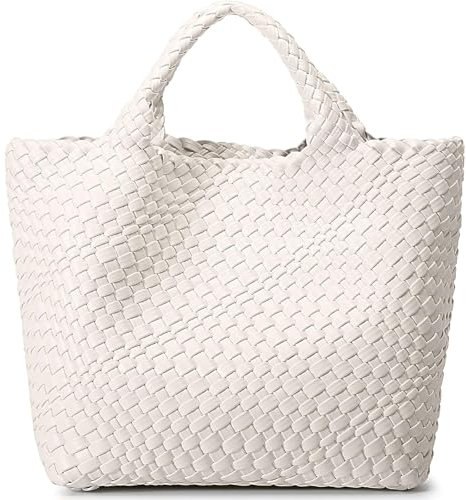 Reiseresa Damen Handtasche Tote Shopper Groß Schultertasche Umhängetasche mit 1 Clutch für Büro Schule Einkauf Reise Geschenk, Weiß