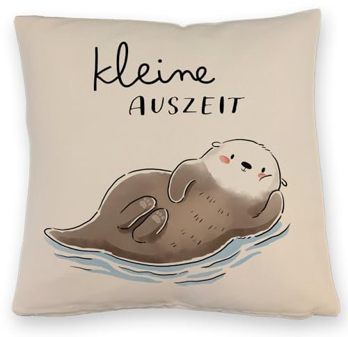 Otter Kissen mit Leinenoptik mit Spruch Kleine Auszeit Kawaii Pause Relax Anti Stress Entspannung Kaffeepause