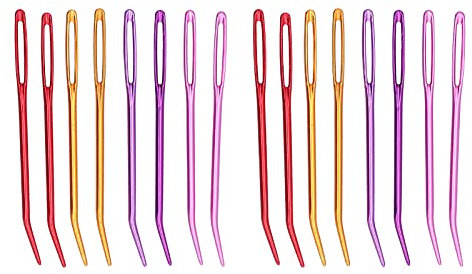 Gobelinnadeln 2, 16-teiliges Strickset mit Großer Öse und Gebogener Spitze, 16-teiliges Looper-Aluminium-Nähmaschine mit Aufbewahrungsboxen für Ein um Stickgarn