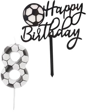 Bolosa Geburtstagskerzen Zahlen 8, Kerze 8. Geburtstag, Geburtstagskerzen Fußball, Geburtstagskerzen Kinder, Geburtstagskerzen fürTorte, Birthday Candles, mit Tortendeko, Weiß und Schwarz
