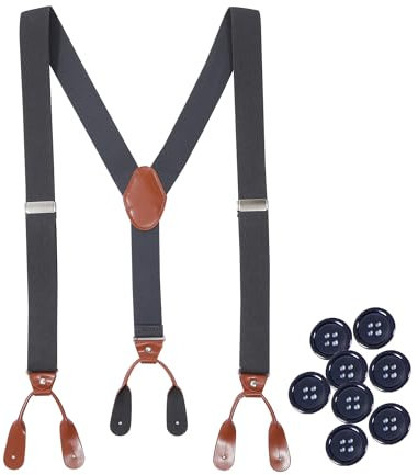 Kajeer Herren Hosenträger zum Knöpfen - Einstellbare Y-Form Suspenders 3,5 cm Breit, Braun Kunstleder für Hochzeit und Business