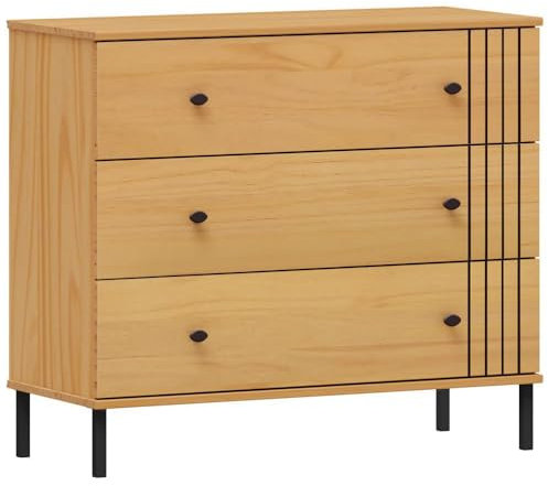 Massivholz Kommode Anrichte Sideboard 3 Schubladen Kiefer massiv eichefarbig 90x80x40 cm