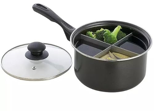 Freshnewlooks 4-Way Divided Pan Black Carbon Steel Kitchen Cookware 20.3cm Energy Efficient