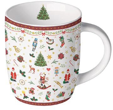 Ambiente Teetasse Kaffeetasse Becher Mug 0,2 l rot Weihnachten kleine Symbole Fine Bone China Porzellan Advent Weihnachtstasse
