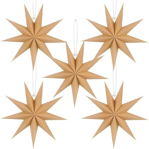 BestoFun 5 Stück Papiersterne Weihnachten 30cm Braun Papiersterne Faltsterne Aufhängen Weihnachten Dekoration für Tischdeko Weihnachten Zimmer Hochzeit Geburtstag