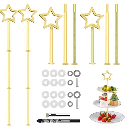 Niaciswe Gold Etagere Construction Kit 4 Set Cake Stand Kit Rod Metal Rods Food Stand Set Stand Rods Cake Stand for Birthday Wedding (Gold)