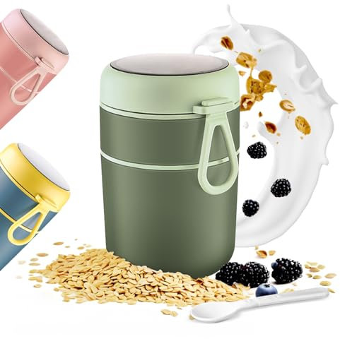 etoper Müslibecher to Go 600ml+210ml, Edelstahl Lunchbox, Auslaufsicher joghurtbecher to go mit löffel und Deckel für Müsli To Go Becher, Joghurt To Go Becher, Müslicup (Grün)