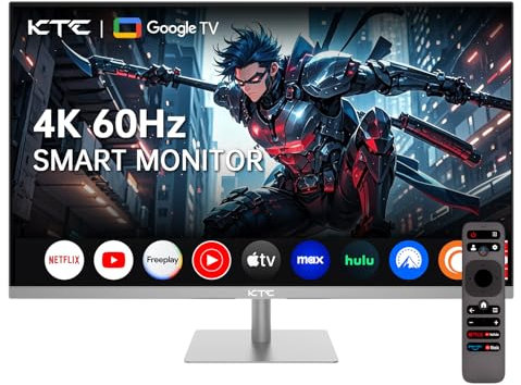 KTC Monitor inteligente 4K de 32 pulgadas con sistema Google TV 3840 x 2160P Netflix con licencia tipo C 65W PD altavoces 5W x 2 Dolby Audio Hey Google Voice Remote HDR WiFi Bluetooth VESA Tiltable