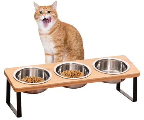 Tilted Cat Bowls with Stand, 3 PCS Cat Food Bowl, Adjustable Height Elevated Feeder Bowls for Cats and Small Dogs, Ergonomic Elevated Feeding Station 15° Tilted Ceramic Food and Water Bowls