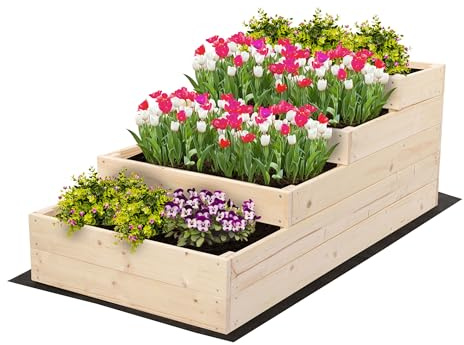 MODO24 Hochbeet Holz, 4-stufiger, Blumenkasten 45x60x120 cm, Natur | Komplettes Anzuchtset inkl. Schrauben, Dekoratives Gemüsebeet, Kräuterbeet & Blumenkasten für Garten und Terrasse