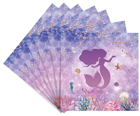 DazzJoy 20 Stück Meerjungfrau Servietten, 33 x 33 cm Meerjungfrau Geburtstag Deko Servietten, Meerjungfrauen Papierservietten Tischdeko, Meerjungfrauen Servietten für Unterwasserwelt Kindergeburtstag