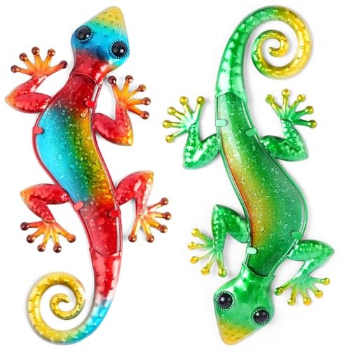 AOOSU Metall Gecko Wanddekoration, 2 Stück Eidechse Kunst Wand, Eidechse Kunst-Ornament, Eidechse Kunstharz, Eidechse Metall-Wandkunst für Garten, Veranda, Terrasse, Rasen, Zaun, Wand