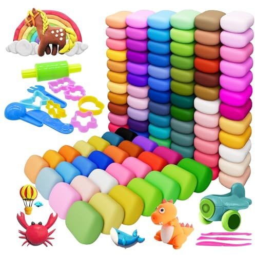 Argile Autodurcissante 100 Couleurs Ultra Souple 100 Blocs avec 13 Outils, Modélisation Artisanale Séchage à l’Air Sans Cuisson pour Création Artistique et Loisir Créatif