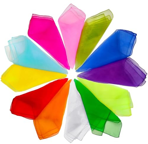 Teouuas 12 Pièces Foulard Jonglage, 60x60cm Foulards de Danse (Multicolore)