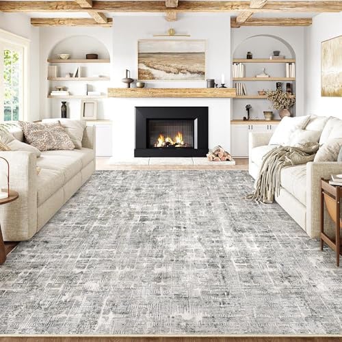 PureCozy Grau Teppich Wohnzimmer 300x400cm Waschbar Kurzflor | Waschbar Boho Teppich,Rutschfest, Weich, Kurzflorig, für Wohnzimmerteppich,Schlafzimmer,Esszimmer,Büro,Kinderzimmer