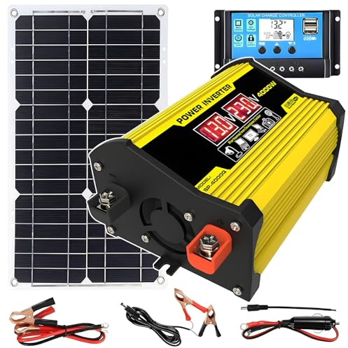levigationlu Solar Kit 12V Komplettset Mit 400W-Auto-Wechselrichter/30A-Solarladeregler/18W-Wasserdichter Solarstrom, Für Den Einsatz Im Freien in Autos, Wohnmobilen Und Booten Black-220V