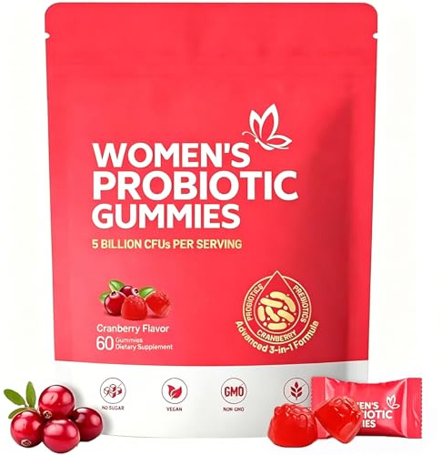 Frauen Probiotik Gummis – Intime Probiotika für Frauen, pH-Gleichgewicht, Prebiotika kauflich, Cranberry, Hefeausgleich, Immunabwehr, Gesunder Geruch, 60 Stück