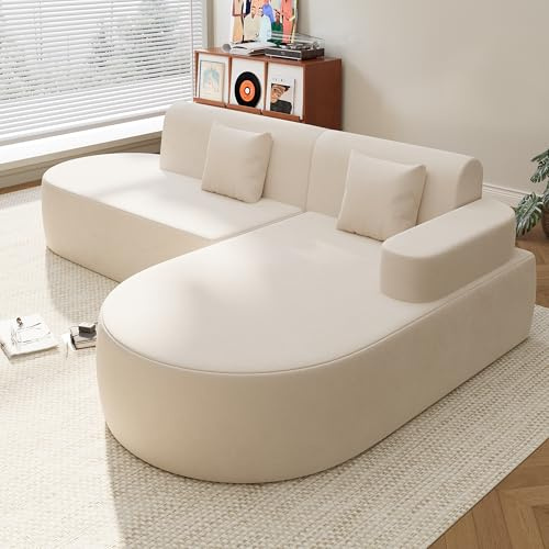 AVAWING Ecksofa, Pure Foam Installation Free Eckcouch, Sofa L Form Wohnzimmer, Beige Rechte Armlehne
