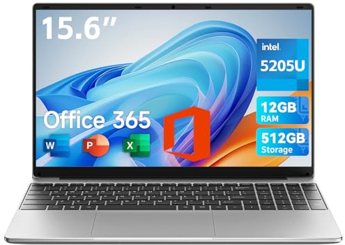 jumper Computer portatile da 15,6 pollici con Office 365, 12 GB di RAM 512 GB, notebook con display HD, processore Celeron, tastiera pellicola UK, batteria da 5000 mAh, adatto per affari e studenti