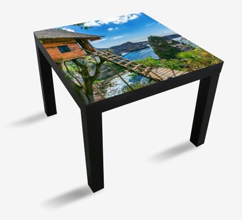 Wallario Möbelfolie selbstklebend/Aufkleber, Tischfolie geeignet für IKEA Lack Tisch - Möbeldeko Baumhaus über Felsküste in 55 x 55 cm