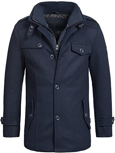 Indicode Herren Brandon Kurzmantel mit Stehkragen | Herrenmantel Wollmantel Mantel Männer Navy, S