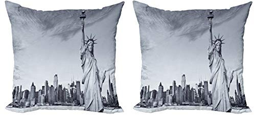 ABAKUHAUS New York Skyline Dekokissen Kissenbezug 2er Pack, Freiheit, Modern Accent Doppelseitiger Digitaldruck, 60x60, Grau
