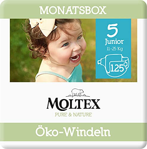 Moltex Pure & Nature Öko Windeln Größe 5 Junior (13-18 kg) Monatsbox - 125 Bio Windeln
